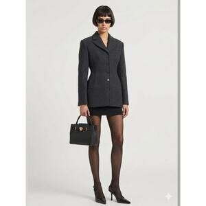 Black Leather Top-Handle Bag  Medusa with Gold Medallion new